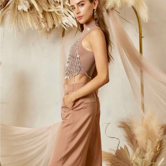 NWT Rhinestone Pearl Beaded sparkle Top vest silver - Picture 5 of 6